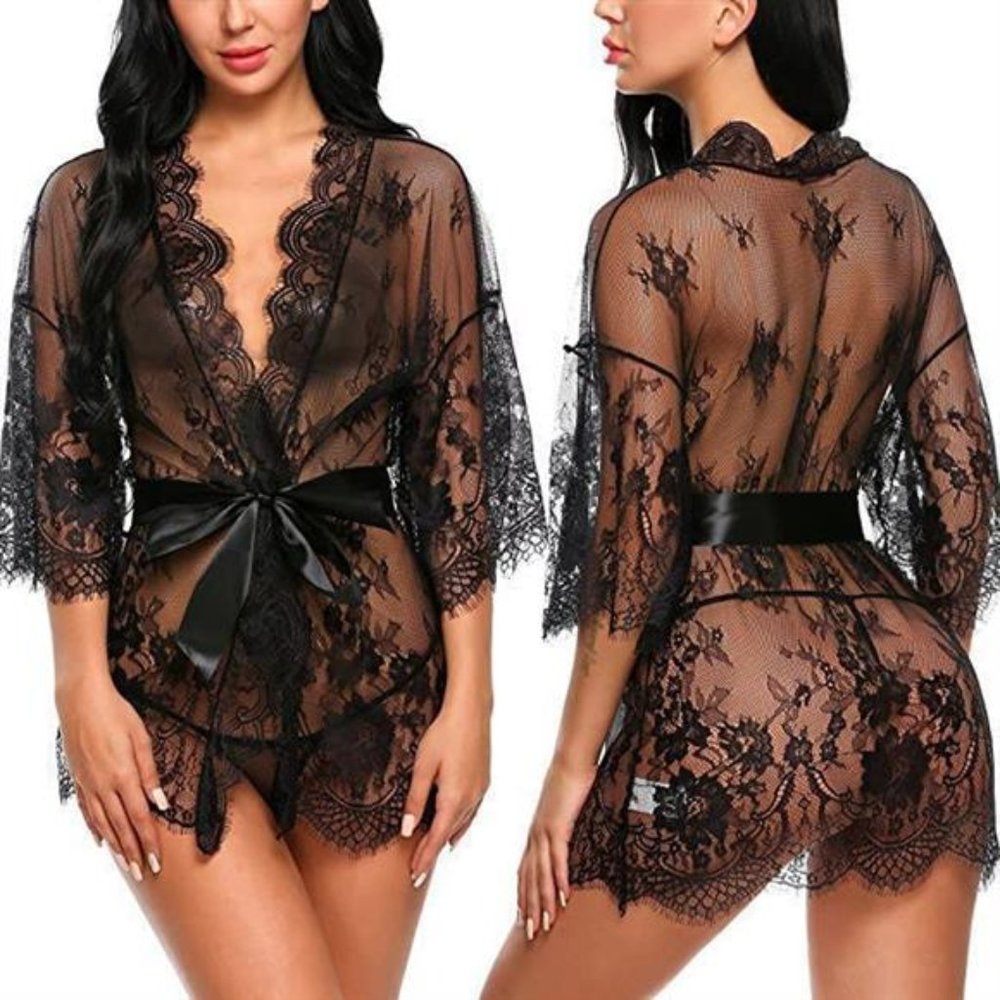 Women's Lace Hollow out Sleepwear Robe Babydoll